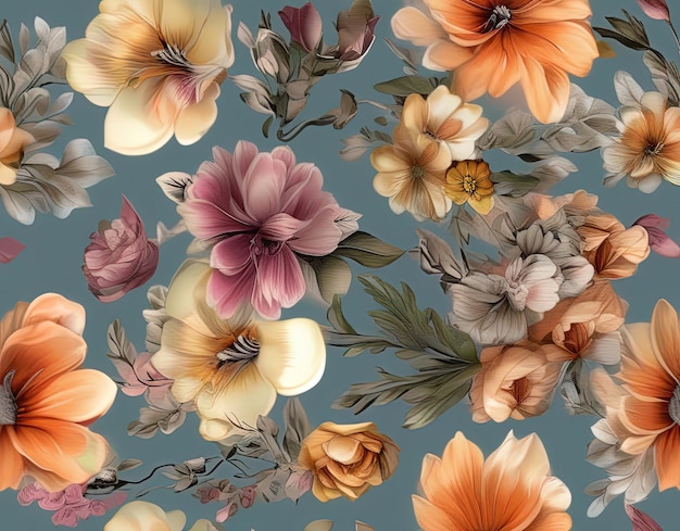 beautiful floral seamless pattern with hand drawn watercolor flowers