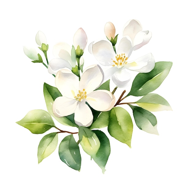 Beautiful floral watercolor bouquet illustration of jasmine flowers