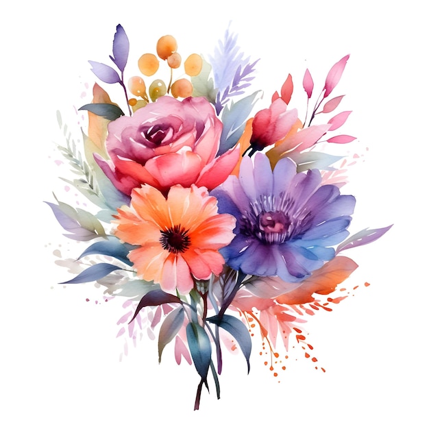 美しい花の水彩画の花束イラスト