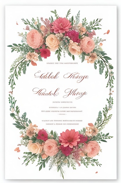 Beautiful Floral Wreath Wedding Invitation