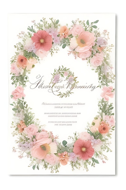 Photo beautiful floral wreath wedding invitation