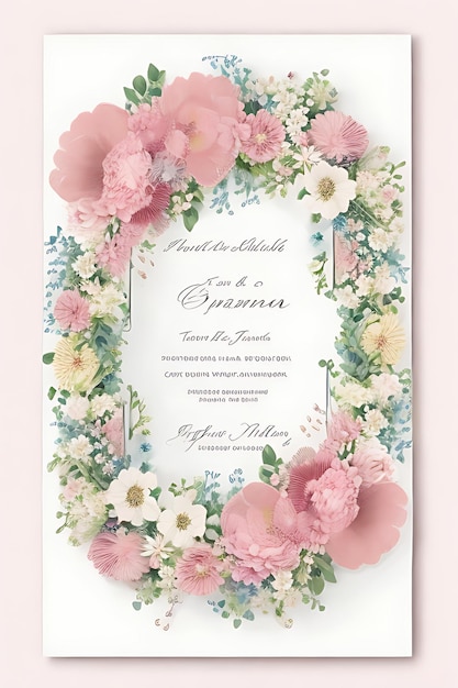 Beautiful Floral Wreath Wedding Invitation