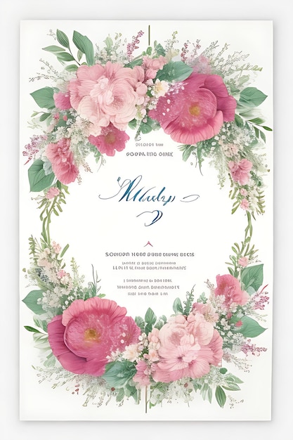 Photo beautiful floral wreath wedding invitation