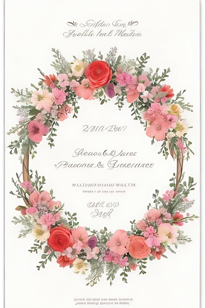 美しい花の花輪の結婚式の招待状