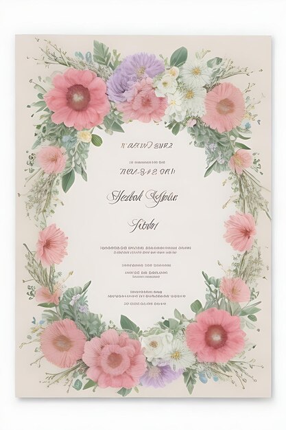 Photo beautiful floral wreath wedding invitation