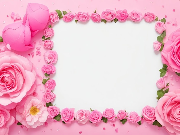 Beautiful flower Blank frame for text rose flowers background generated by AI