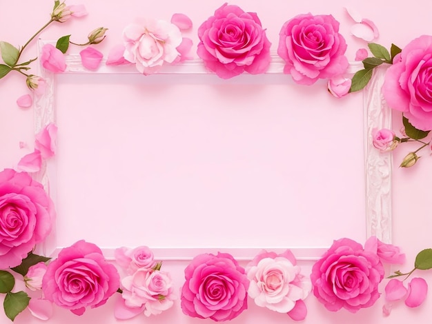 Beautiful flower Blank frame for text rose flowers background generated by AI