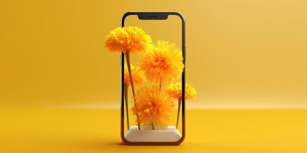 Beautiful flower composition sunny yellow gerbera flower heads in glass vase florist generative ai