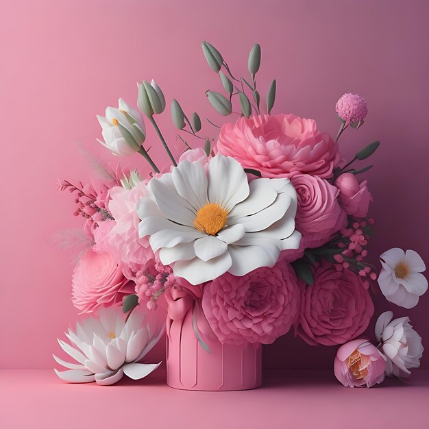 Beautiful Flower Compositions and Delicate Bouquets on Pink Backgrounds