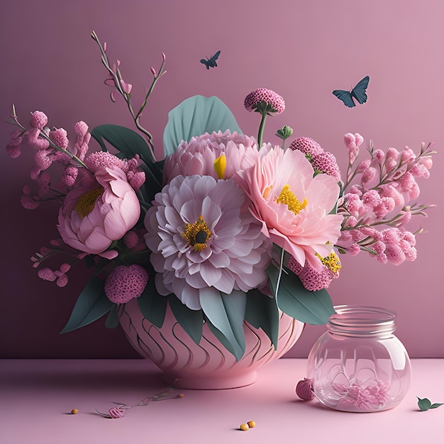 Beautiful Flower Compositions and Delicate Bouquets on Pink Backgrounds