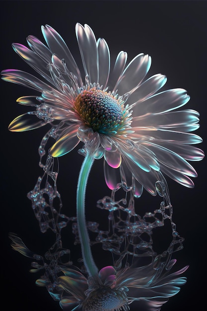 Beautiful flower daisy and water drop on black background Created with Generative AI technology