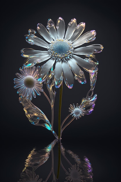 Beautiful flower daisy and water drop on black background Created with Generative AI technology