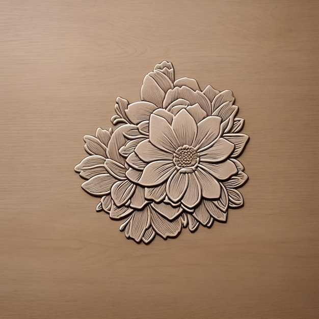 Photo beautiful flower design embossed on wooden board background flower on wood background