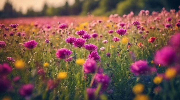 Красивая цветочная поля летняя сцена красивые цветы в поле зеленая природа панорамный вид
