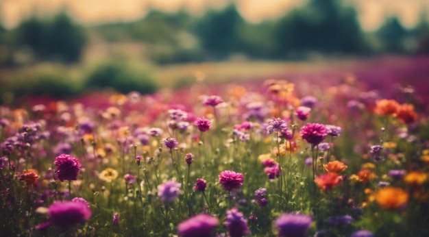 Красивая цветочная поля летняя сцена красивые цветы в поле зеленая природа панорамный вид
