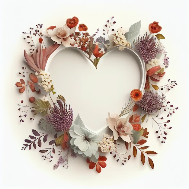 Beautiful flower Garland in heart shape on pastel backgroundCreated with Generative AI technology