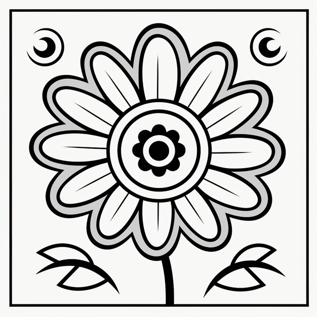 Photo beautiful flower hand drawn kawaii coloring book