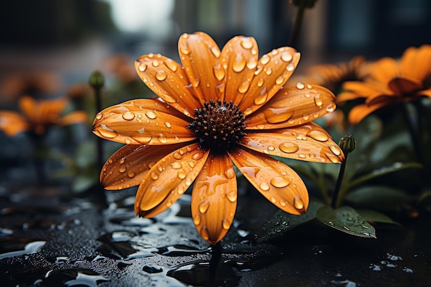 A beautiful flower in the rain