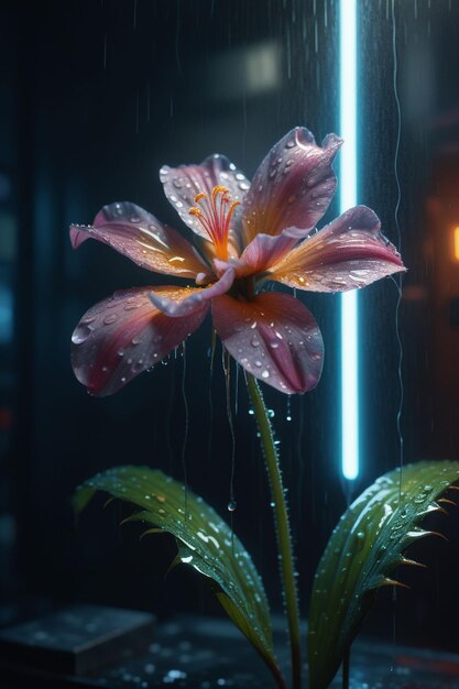 A beautiful flower in the rain