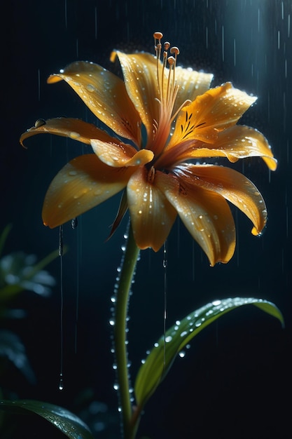 A beautiful flower in the rain