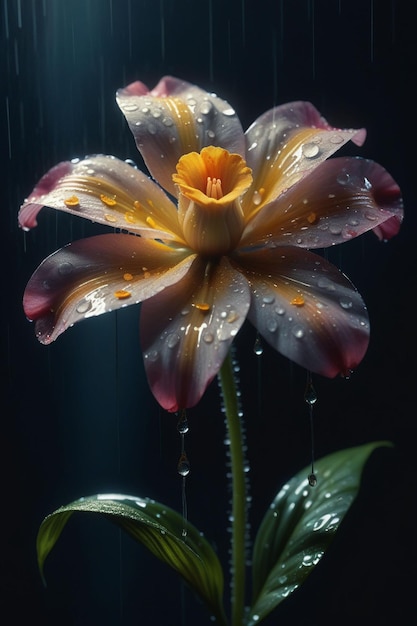 A beautiful flower in the rain