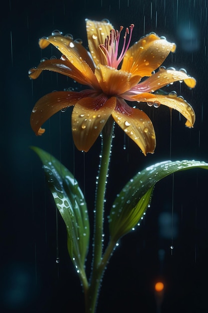 A beautiful flower in the rain