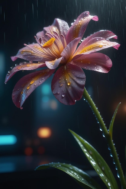 A beautiful flower in the rain