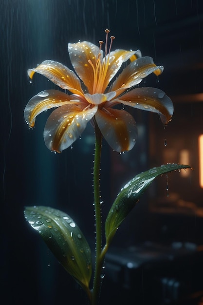 A beautiful flower in the rain