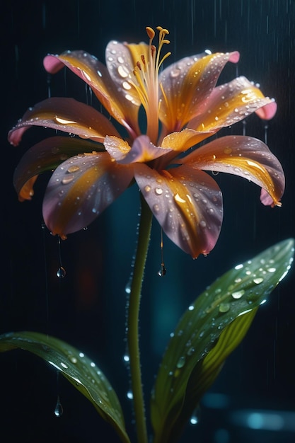 A beautiful flower in the rain