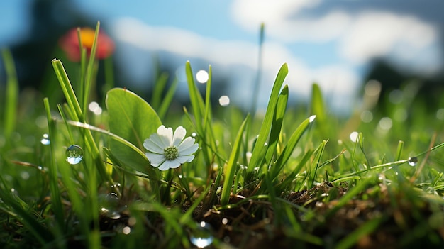 beautiful flower and water on the grass