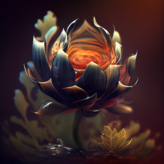 Beautiful flower with a lotus on a dark background 3d rendering