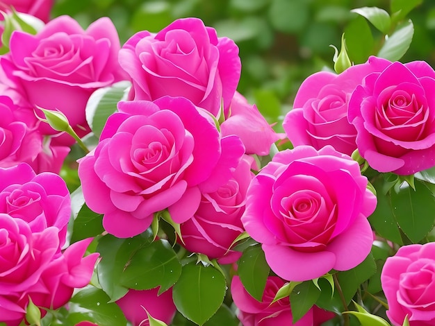 バラや他の美しい植物のある伝統的なコテージ ガーデンの美しい花壇 AI 生成