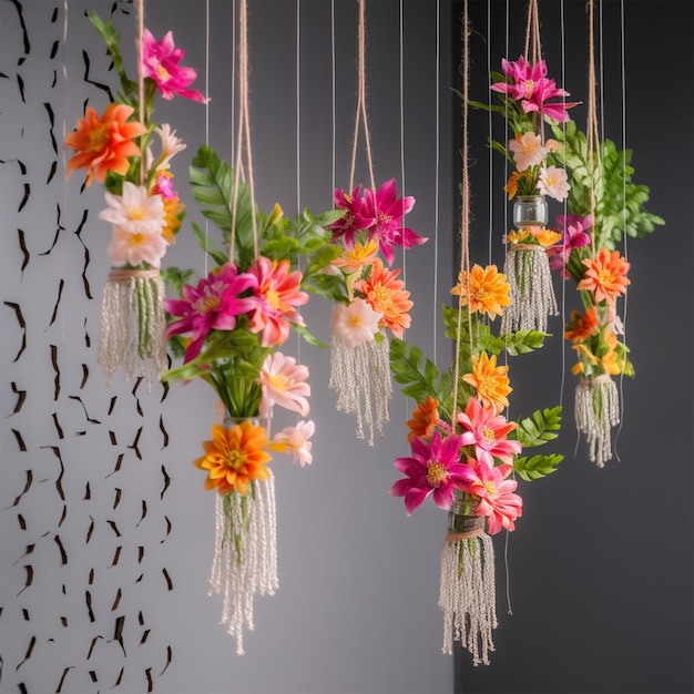 Beautiful Flowers Arrangement Hanging By Thread