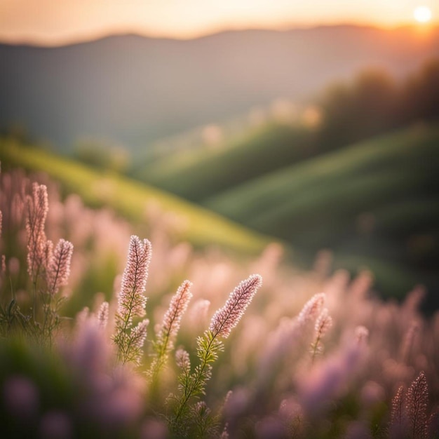 Beautiful flowers basking in the golden sunset glow