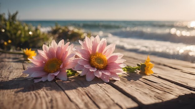 Beautiful flowers on the beach of sea