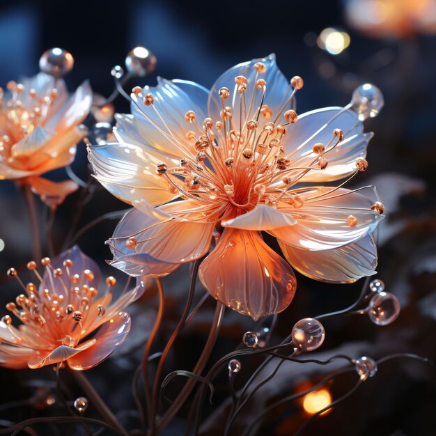 Beautiful Flowers Bloom with Shiny Light Effect Generative AI