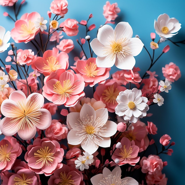 beautiful flowers on a blue background spring flowers background