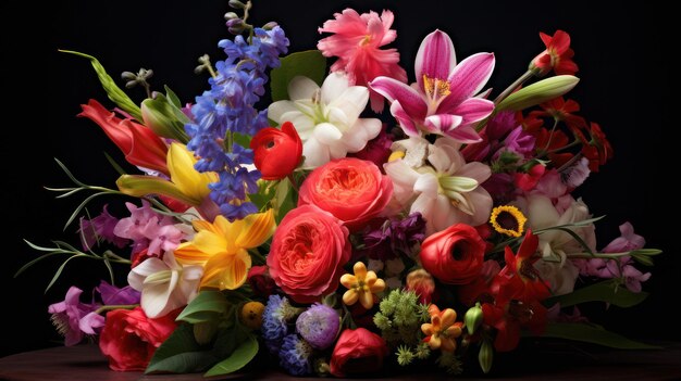 Beautiful flowers bouquet on black background