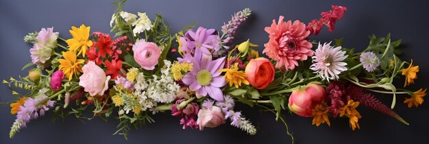 Photo beautiful flowers bouquet on dark background flowers banner