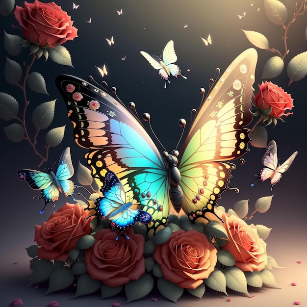 Beautiful flowers and butterflies Generative AI