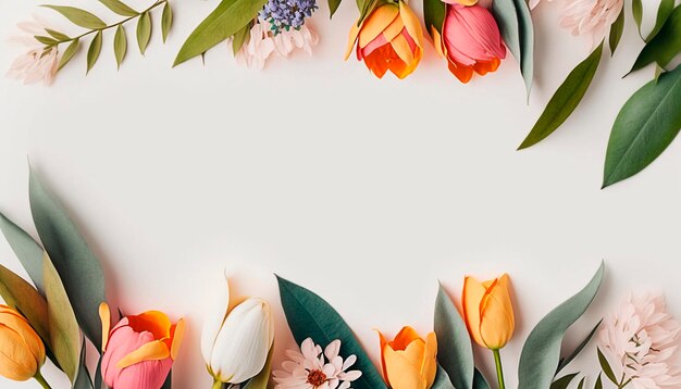 Красивые цветы цветочная рамка плоская планировка вид сверху свободное пространство Generative AI