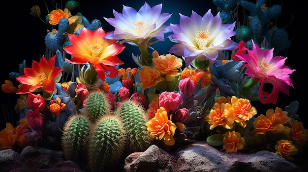 beautiful flowers from cactus in the garden