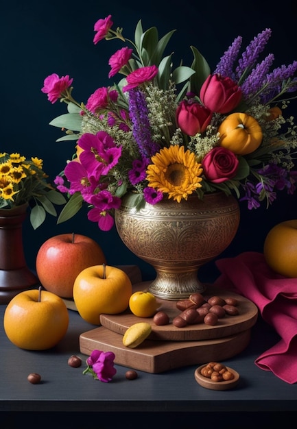 Photo beautiful flowers and fruits