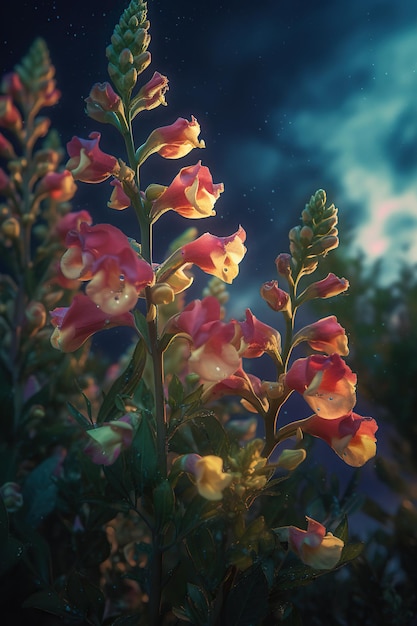 Beautiful flowers in the garden at night Color toning Generative AI