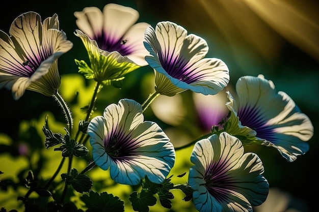 Beautiful flowers growing in the sunlight have numerous green petals