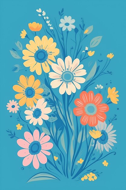 사진 아름다운 꽃 일러스트레이션 파란색 색조의 수직 구성