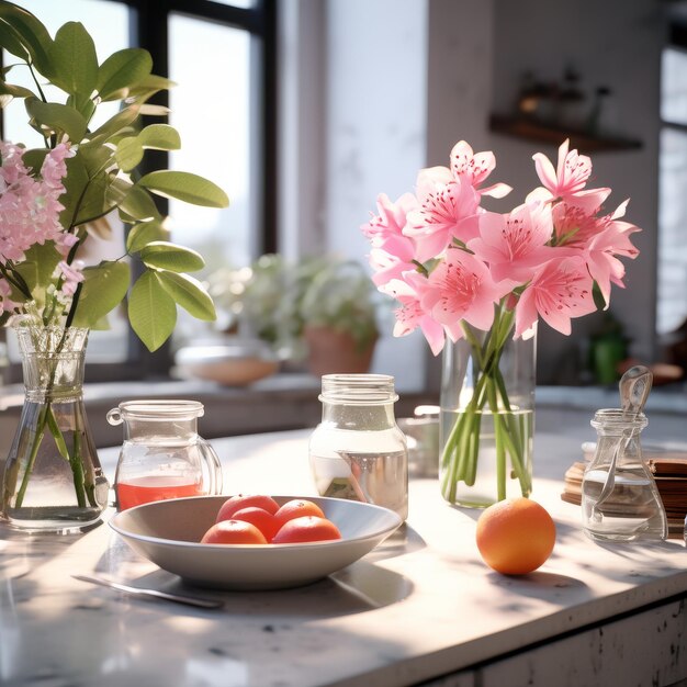 Photo beautiful flowers in the kitchen beautiful flowers in the kitchen