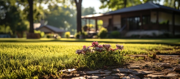 Beautiful flowers on the lawn in the garden Selective focus