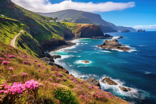 Красивые цветы в природе на островах Мадейра, Португалия, Генеративный ай