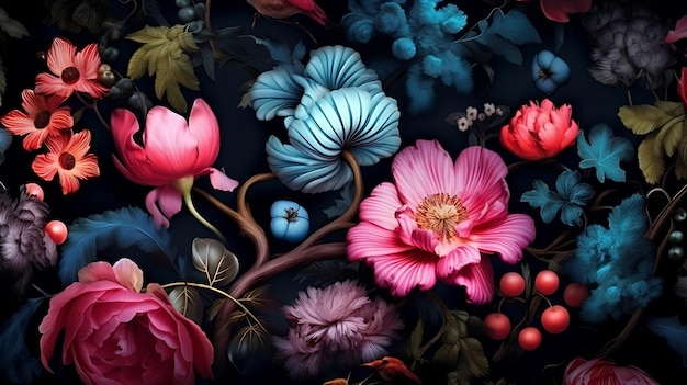 黒い焼き地上の美しい花のパターン